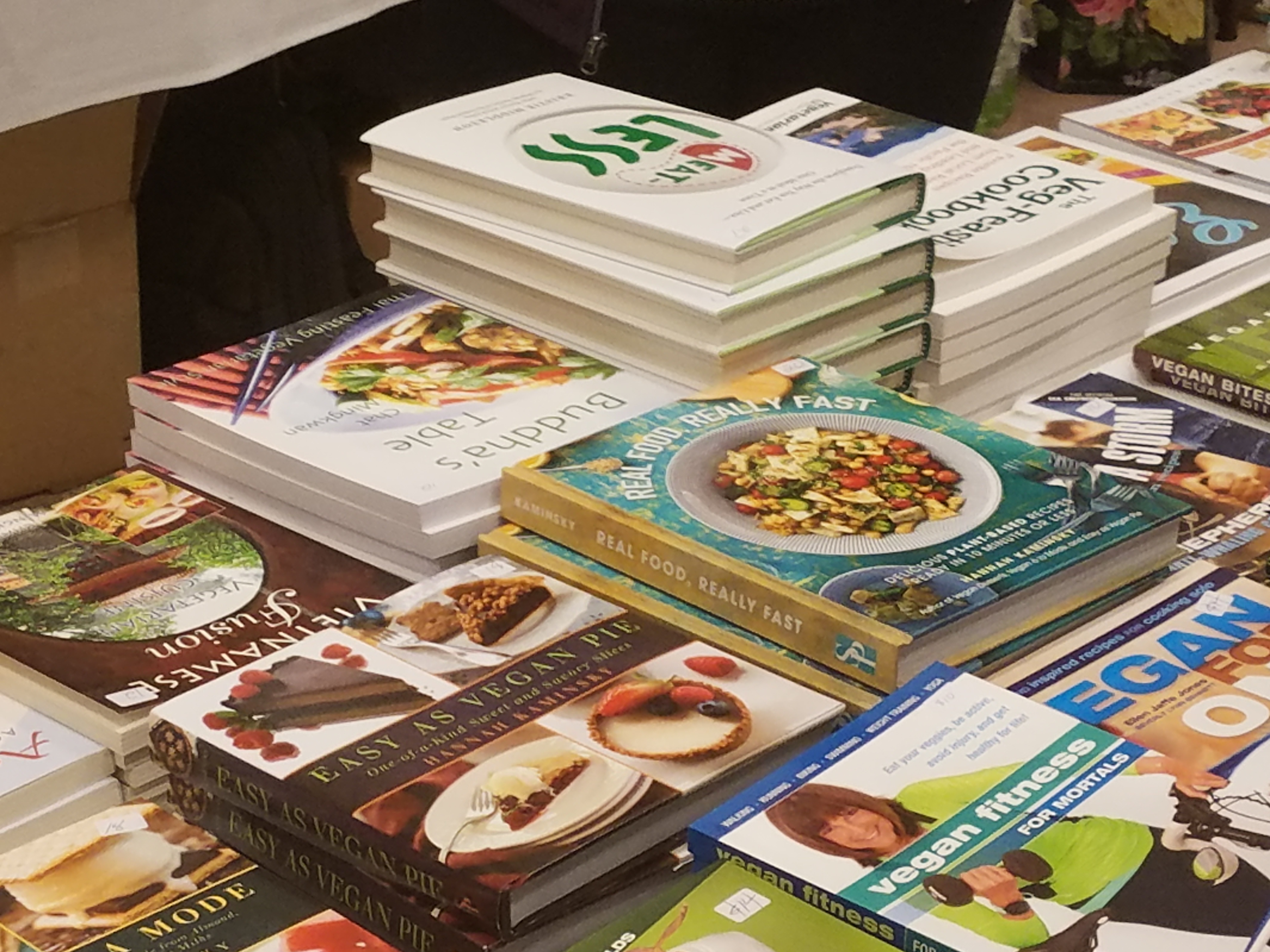 Living well in the 21st century. Limassol, Cyprus. A picture of books ranging from cookbooks from vegan to vegetarian. 