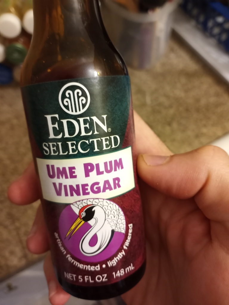 Living well in the 21st century - Limassol, Cyprus -Eden selected ume plum vinegar with a red and green bottle.